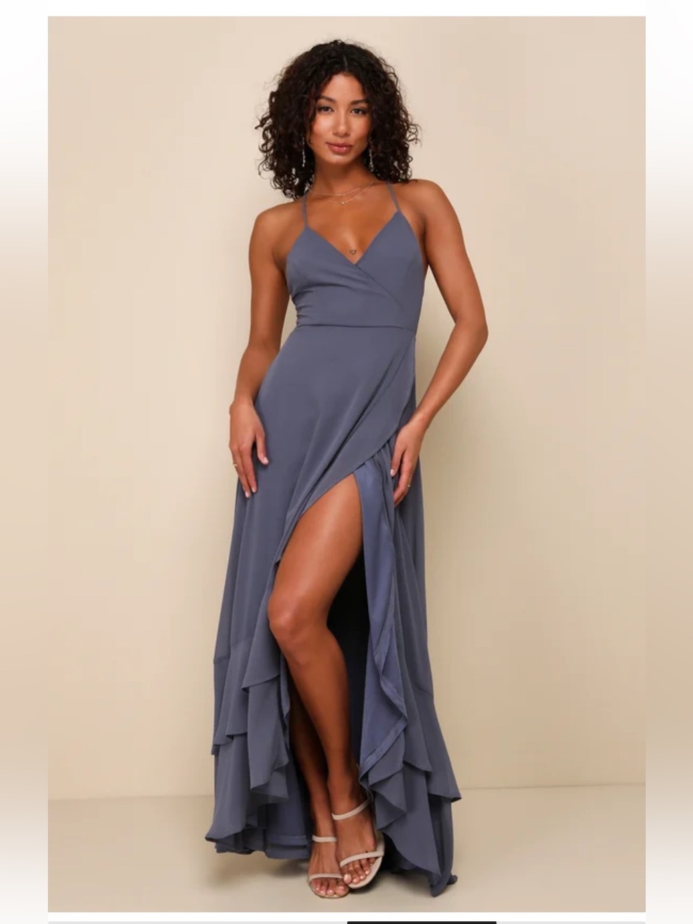 Lulus In Love Forever Granite Blue Lace-Up High-Low Maxi Dress- Small